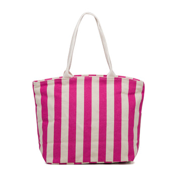 Borsa da mare in cotone a righe bianche e fucsia Lora Ferres, Borse e accessori Donna, SKU b516000072, Immagine 0